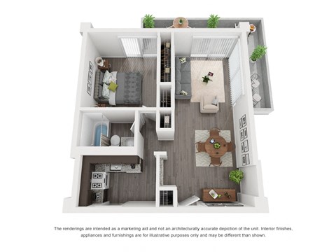 Floor plan for 1 bed, 1 bath, 625 sqft